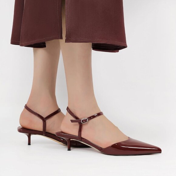 Kitten Heels for Women Pointed Toe Ankle Strap Low Heel Pumps Shoes Dressy 1.5" - Picture 7 of 9